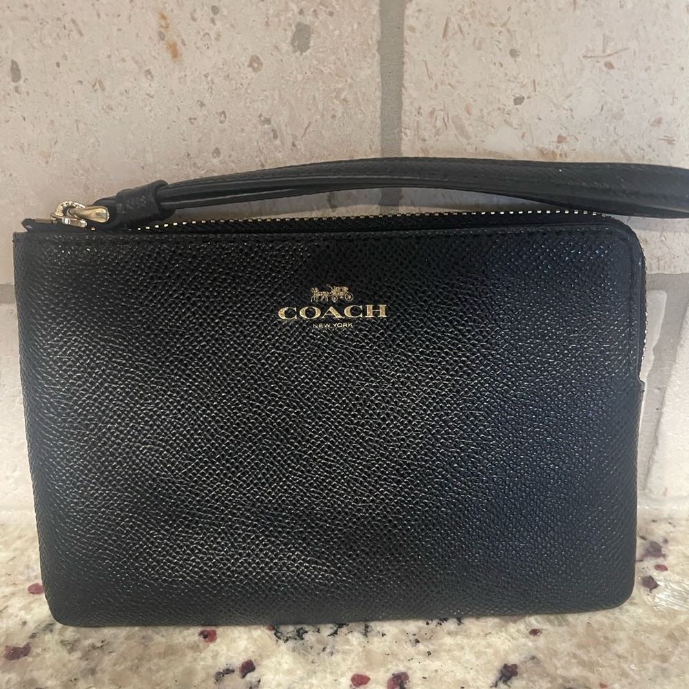Coach Black Pebbled Wristlet‎ Wallet